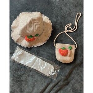 Little Girl Summer Straw Hat Sun Visor Tea Party Dress Up Hat with Gloves